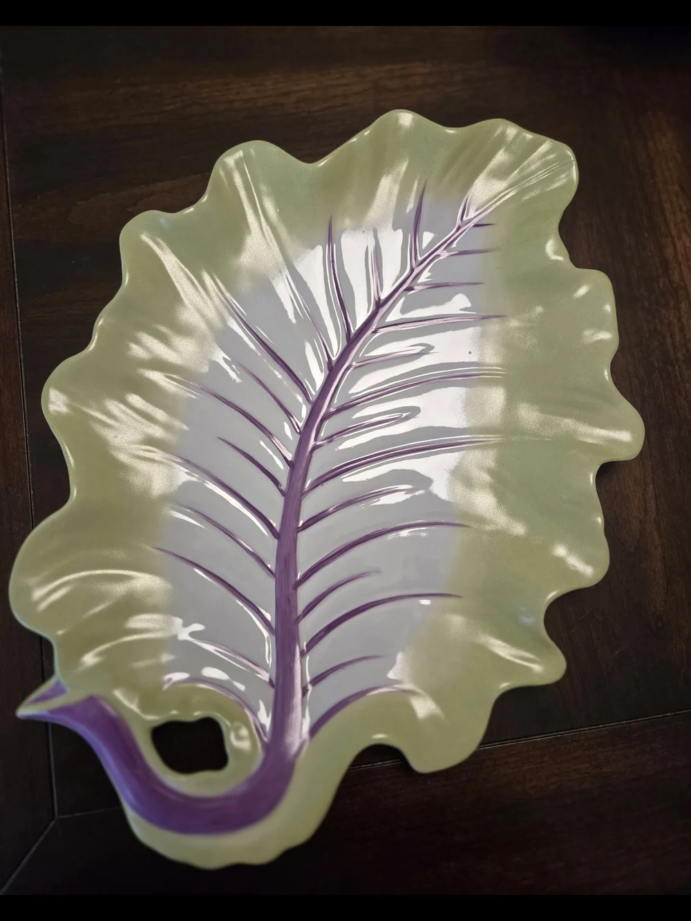 Global Views Leaf Shaped Decorative Platter in Olive Green and Purple